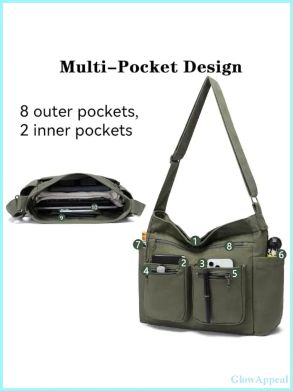 Large Canvas Tote Crossbody Shoulder Bag for Work, Travel, Laptop Purse